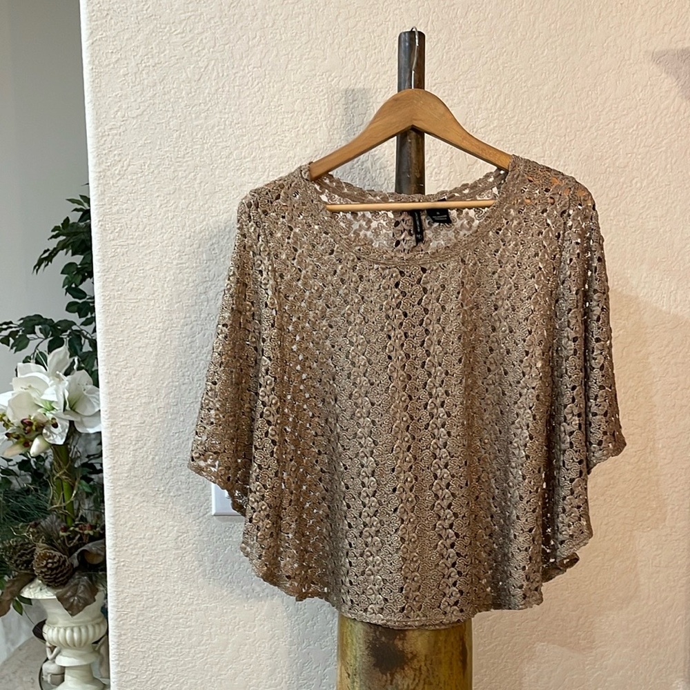 New Directions Brown Crochet Tunic Top
